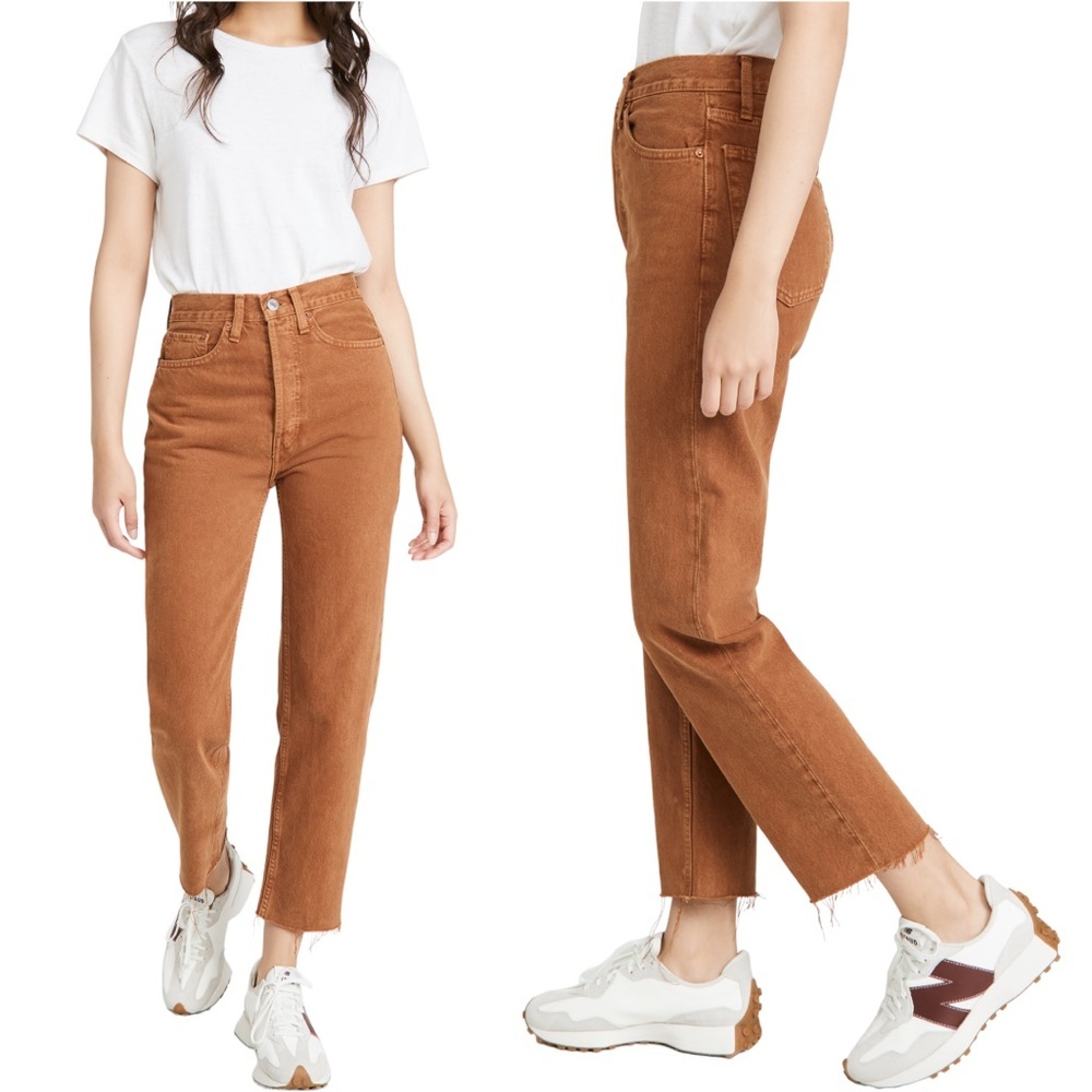 Re/Done High Rise Straight Jeans in Rust Brown